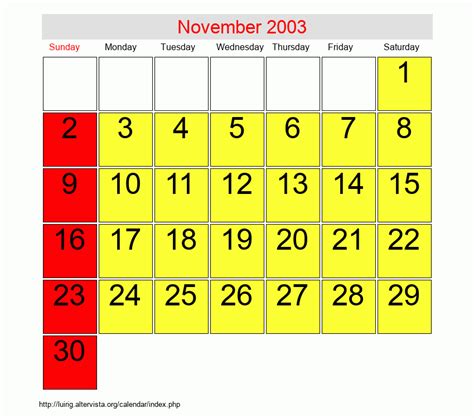 Calendar November 2003